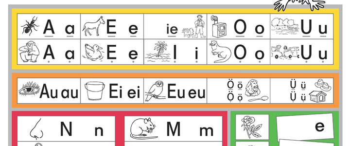 Lauttabelle-Buchstabenregal